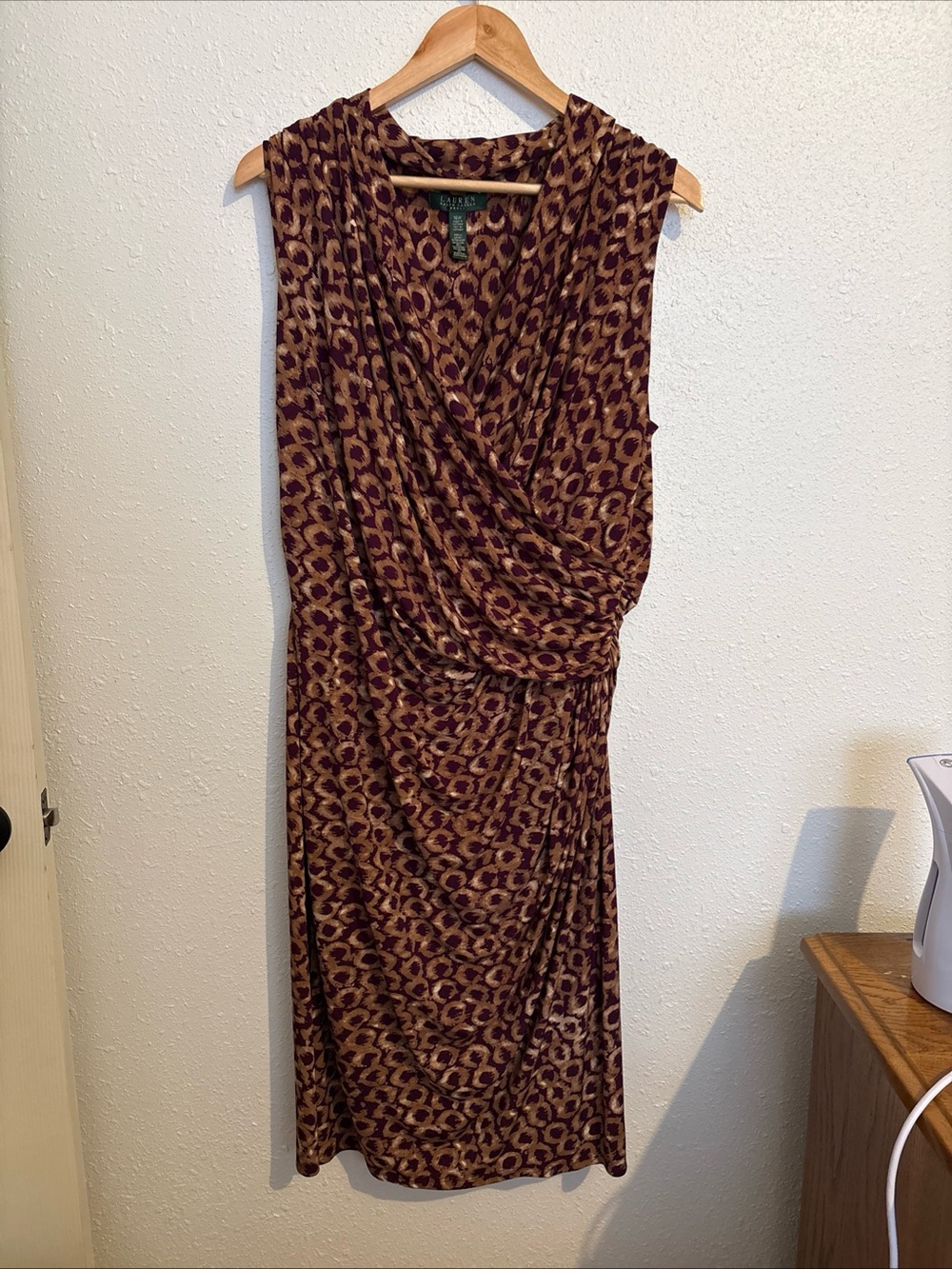 Ralph Lauren Brown and Tan Sleeveless Draped Midi Dress 1038CL